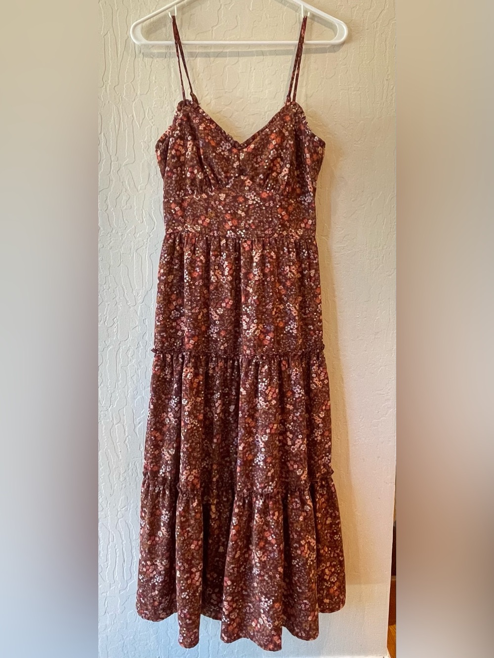 Trixxi Brown Floral Tiered Maxi Skirt with Pink & Orange Accents